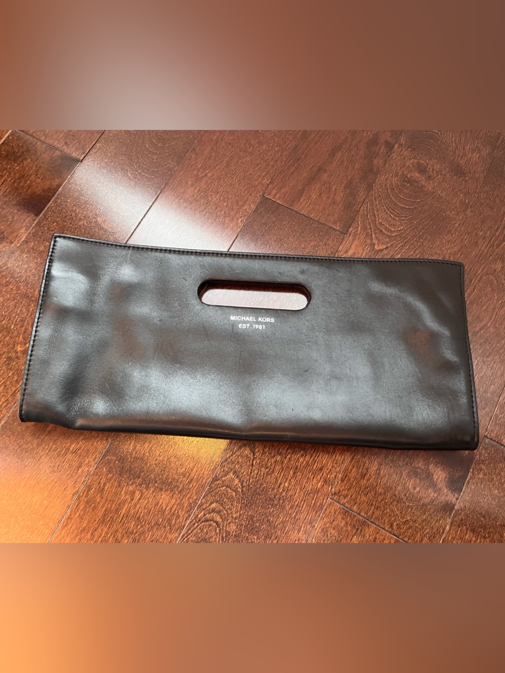 Michael Kors Smooth Black Leather Cutout Handle Clutch